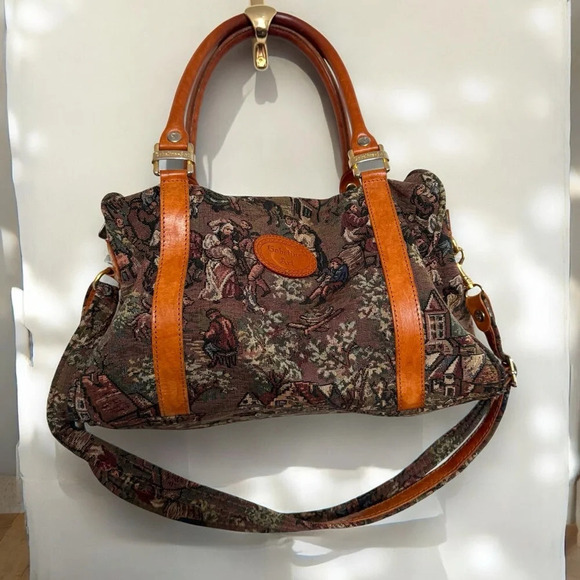 Goblins art vintage Tapestry with Brown Leather Accents duffle renaissance fairy - Picture 1 of 8